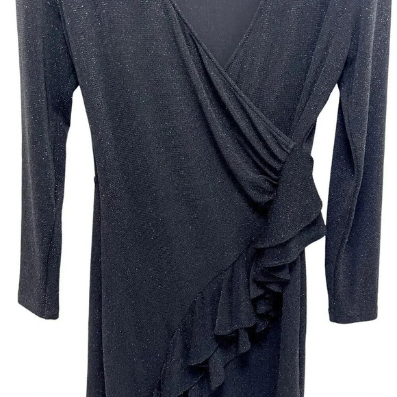 IRO Hime Shimmer Ruffle Bodycon Dress Wrap Black Sparkle Cocktail Size 42/XL - Picture 5 of 9